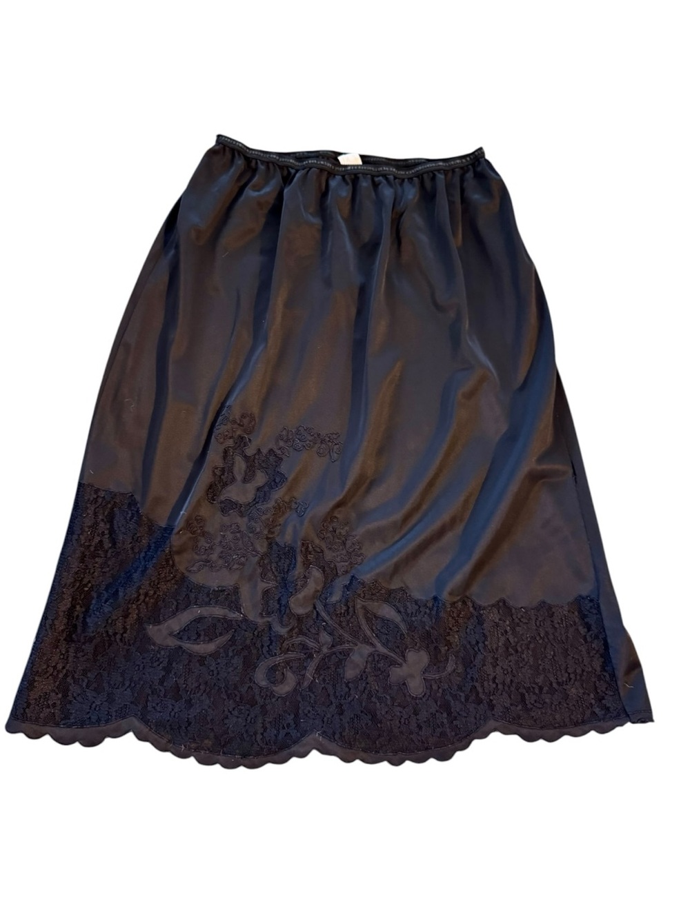 Vtg 60s Black Half Slip Skirt Lace Trim M/L Embroidered 23” - Picture 2 of 5